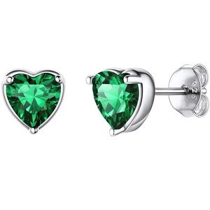 Heart Birthstone Sterling Silver Earrings